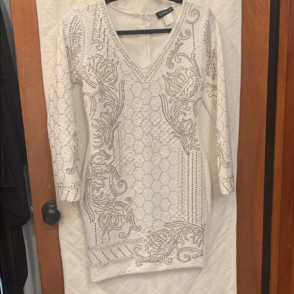 New Venus Quilted Elegant White Embellished Dress